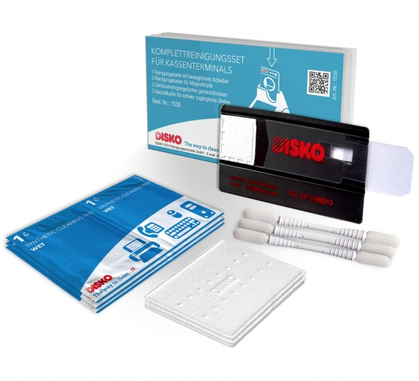 Complete cleaning kit for cash desk terminals with hybrid card readers 