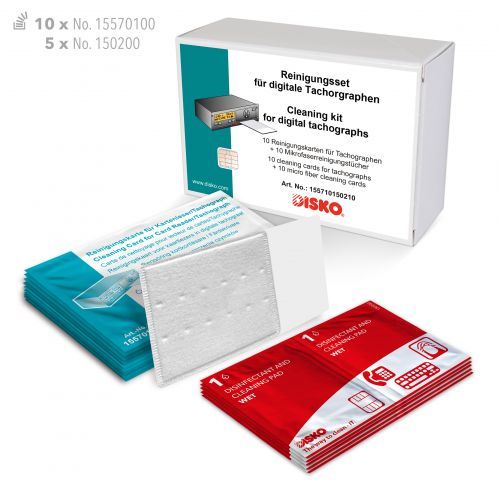 Komplett-Reinigungssets für Tachographen: Set mit 10 Reinigungskarten +5 Doppeltüchern 